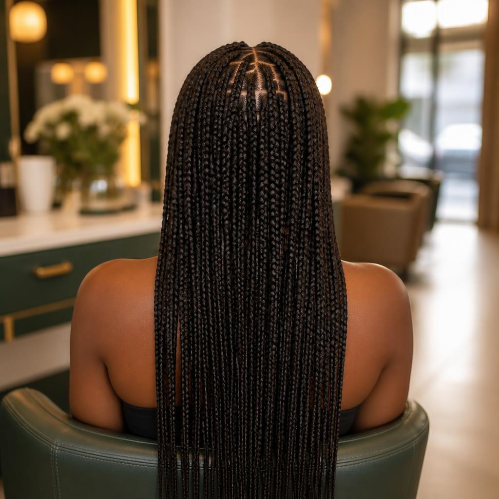 Prestation Tresses sans nœuds (Knotless) réalisée au salon MS Beauty